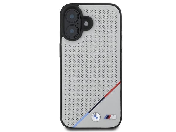 BMW M perforerad tricolor-linje MagSafe-skal till iPhone 16 - Grå