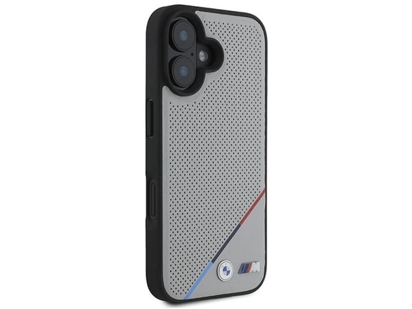 BMW M perforerad tricolor-linje MagSafe-skal till iPhone 16 - Grå