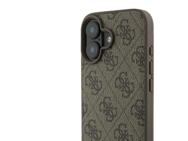 Guess lær metal logo strass crossbody-deksel for iPhone 16 - brun