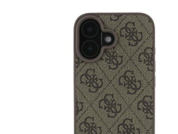 Guess lær metal logo strass crossbody-deksel for iPhone 16 - brun