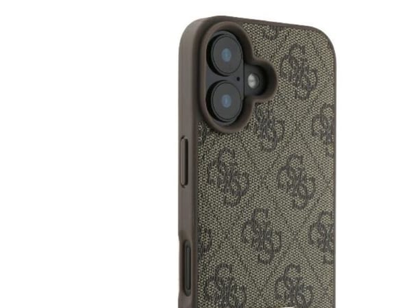 Guess lær metal logo strass crossbody-deksel for iPhone 16 - brun