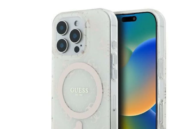 Guess IML 4G Background MagSafe-deksel til iPhone 16 Pro - hvit