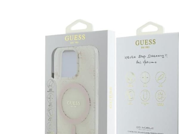 Guess IML 4G Background MagSafe-deksel til iPhone 16 Pro - hvit