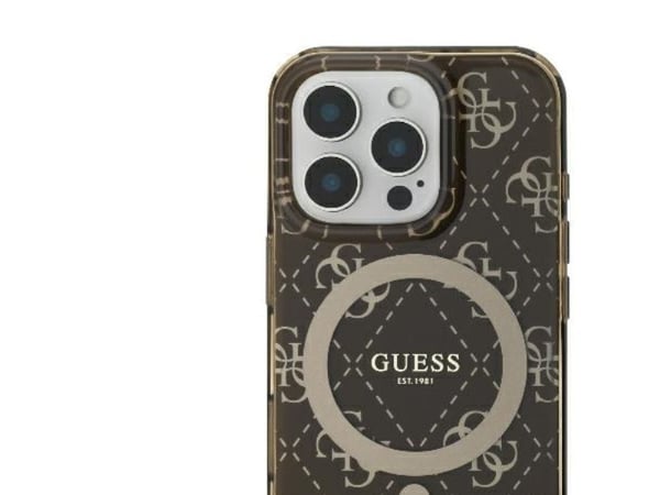 Apple iPhone 16 Pro Guess IML 4G Tausta MagSafe (GUHMP16LH4DTEW) dėklas telefonui rudos spalvos