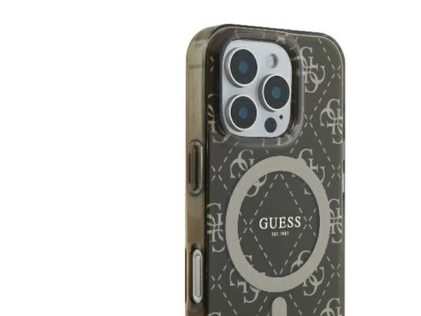 Apple iPhone 16 Pro Guess IML 4G Tausta MagSafe (GUHMP16LH4DTEW) dėklas telefonui rudos spalvos