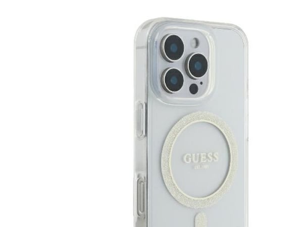 Guess GUHMP16LHFGERET iPhone 16 Pro 6,3" transparent harddeksel IML glitter sirkel MagSafe