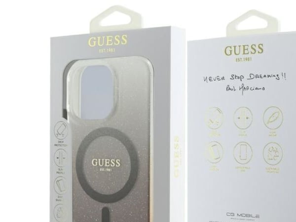 Guess IML Glitter Gradient MagSafe-skal till iPhone 16 Pro - brun
