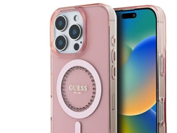Guess Guess GUHMP16LPFTDTEP iPhone 16 Pro 6.3" vaaleanpunainen/vaaleanpunainen kovakotelo IML Rhinestones MagSafe