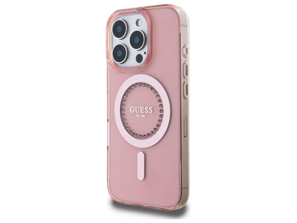 Guess Guess GUHMP16LPFTDTEP iPhone 16 Pro 6.3" vaaleanpunainen/vaaleanpunainen kovakotelo IML Rhinestones MagSafe