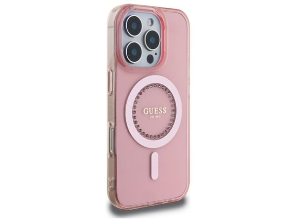 Guess Guess GUHMP16LPFTDTEP iPhone 16 Pro 6.3" vaaleanpunainen/vaaleanpunainen kovakotelo IML Rhinestones MagSafe