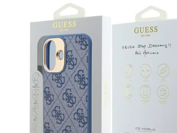Guess 4G Logo Plate MagSafe kotelo Apple iPhone 16 Plus - sininen