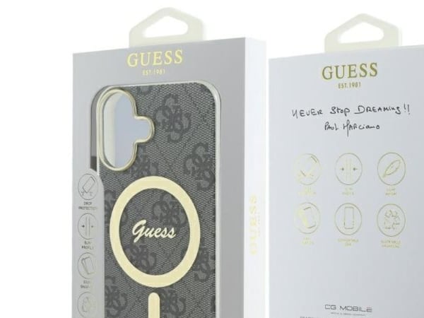 Kotelo Guess GUHMP16SH4STK iPhone 16 6.1" musta/musta kovakotelo IML 4G MagSafe