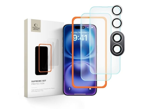 Tech-Protect herdet glass TECH-PROTECT SUPREME sett 3-pakk for iPhone 16 CLEAR