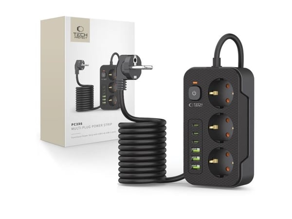 Tech-Protect pistorasia 3 pistorasiaa 2 m musta (5906302310555)