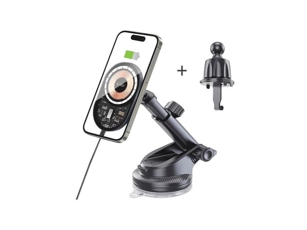 Tech-Protect TECH-PROTECT MM15W-V6 MagSafe bil-lader 15W med magnetisk holder til dashbord & ventil (svart)