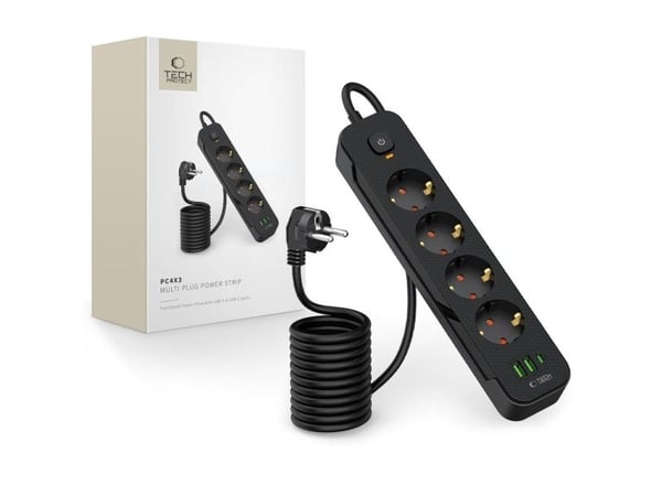 Listwa zasilajaca Tech-Protect TECH-PROTECT PCL4X3 POWER SOCKET LONG 2 USB & 1 TYPE-C & 4 SOCKET 200CM BLACK