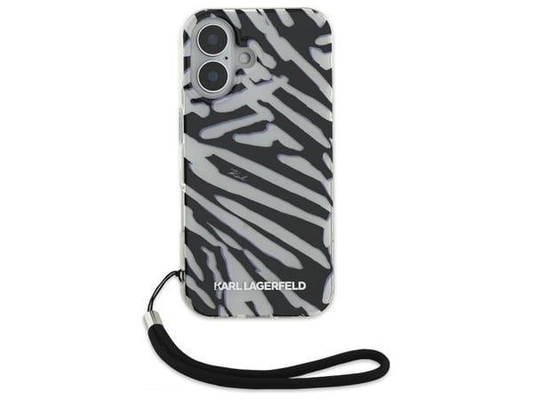 Karl Lagerfeld korkki iPhone 16 6.1 "KLHCP16SHZBPKCCK musta Hardcase IML Zebra kuvio &amp; johto