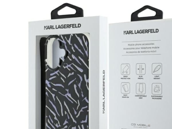 Karl Lagerfeld korkki iPhone 16 6.1" KLHCP16SHZBPKCCU violetti Hardcase Zebra johdolla johto