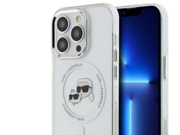 Karl Lagerfeld IML Metal Karl & Choupette MagSafe-fodral till iPhone 14 Pro Max - Vit