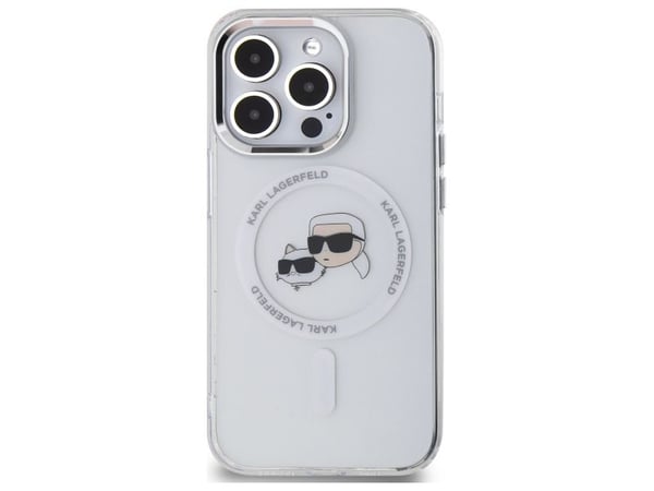 Karl Lagerfeld IML Metal Karl & Choupette MagSafe-fodral till iPhone 14 Pro Max - Vit