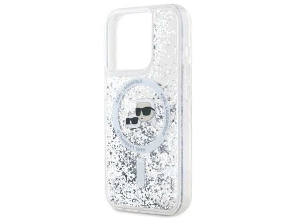 Karl Lagerfeld Liquid Glitter Karl & Choupette Head Magsafe-skal till iPhone 15 Pro - transparent