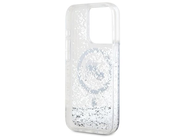 Karl Lagerfeld Liquid Glitter Karl & Choupette Head Magsafe-skal till iPhone 15 Pro - transparent