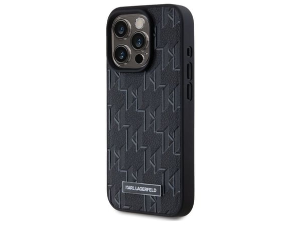 Karl Lagerfeld lær monogram Metall-Logo MagSafe etui til iPhone 15 Pro - sort