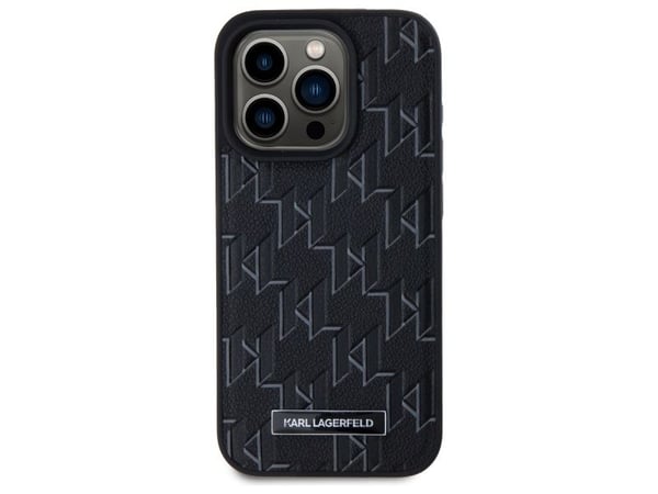 Karl Lagerfeld lær monogram Metall-Logo MagSafe etui til iPhone 15 Pro - sort