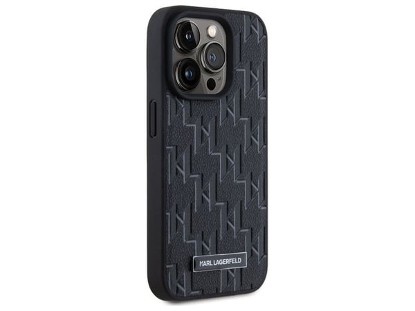 Karl Lagerfeld lær monogram Metall-Logo MagSafe etui til iPhone 15 Pro - sort