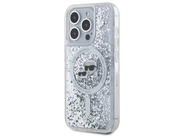 Karl Lagerfeld Liquid Glitter Karl & Choupette head Magsafe-fodral för iPhone 15 Pro Max - Klar