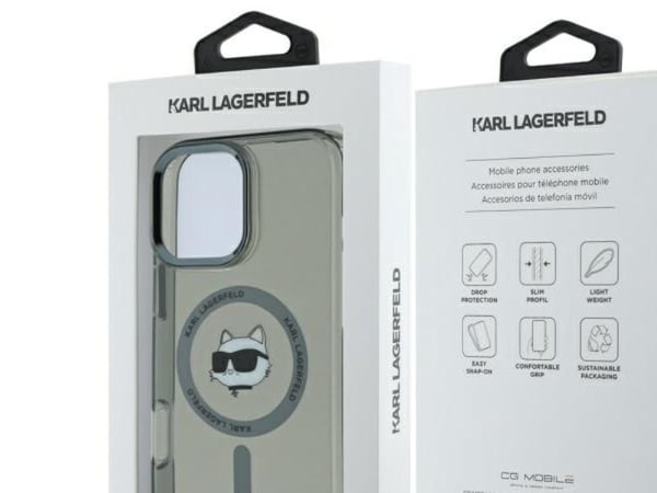Karl Lagerfeld cap for iPhone 16 Pro 6,3" KLHMP16LHLSCHK svart Hardcase IML Metal Choupette Head MagSafe