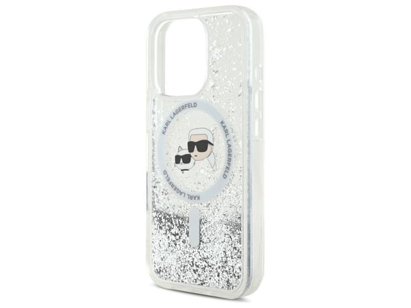 Karl Lagerfeld-hette til iPhone 16 Pro 6,3" KLHMP16LLGKCSGH gjennomsiktig Hardcase Liquid Glitter Karl&amp;Choupette Head MagSafe