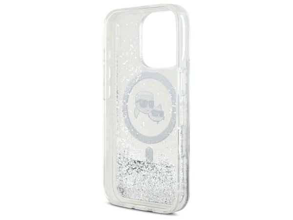 Karl Lagerfeld-hette til iPhone 16 Pro 6,3" KLHMP16LLGKCSGH gjennomsiktig Hardcase Liquid Glitter Karl&amp;Choupette Head MagSafe
