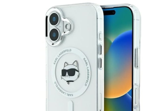 Karl Lagerfeld korkki iPhone 16 Plus 6.7" KLHMP16MHLSCHH valkoinen Hardcase IML metalli Choupette Head MagSafe