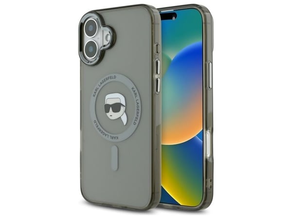 Karl Lagerfeld korkki iPhone 16 6.1" KLHMP16SHLSKIK musta Hardcase IML metalli Karl Head MagSafe