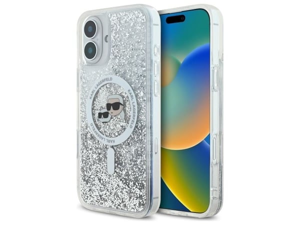 Karl Lagerfeld Liquid Glitter Karl&amp;Choupette Head Magsafe Apple iPhone 16 Kotelo - läpinäkyvä - läpinäkyvä