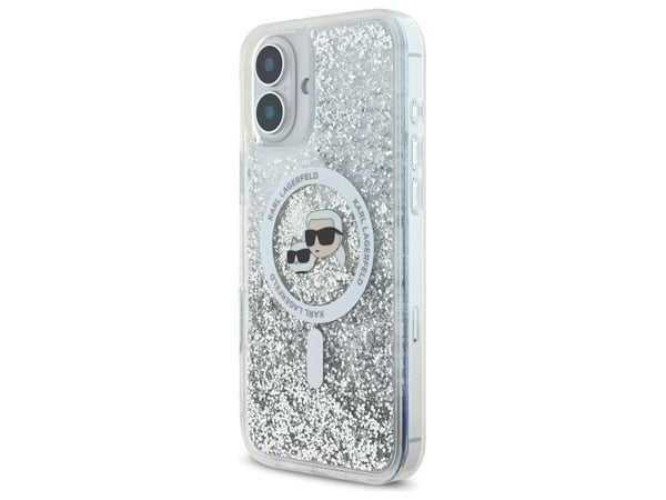 Karl Lagerfeld Liquid Glitter Karl&amp;Choupette Head Magsafe Apple iPhone 16 Kotelo - läpinäkyvä - läpinäkyvä