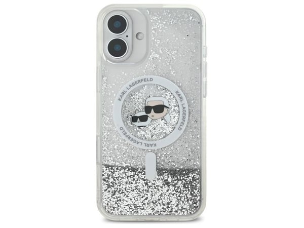 Karl Lagerfeld Liquid Glitter Karl&amp;Choupette Head Magsafe Apple iPhone 16 Kotelo - läpinäkyvä - läpinäkyvä