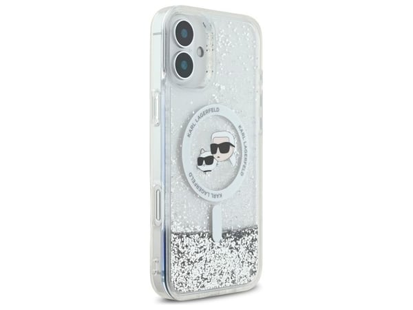 Karl Lagerfeld Liquid Glitter Karl&amp;Choupette Head Magsafe Apple iPhone 16 Kotelo - läpinäkyvä - läpinäkyvä
