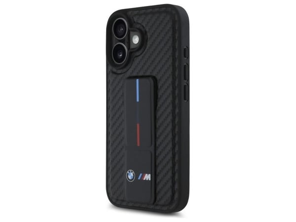 BMW M Grip Stand Smooth og karbon-etui til iPhone 16 - svart