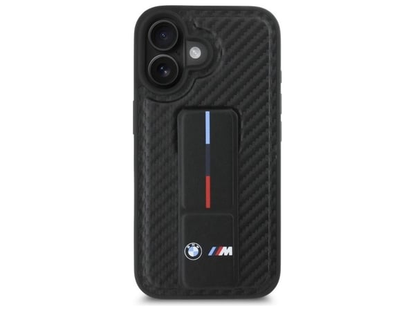 BMW M Grip Stand Smooth og karbon-etui til iPhone 16 - svart