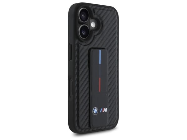 BMW M Grip Stand Smooth og karbon-etui til iPhone 16 - svart