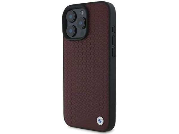 BMW Sign lær diamant metall-logo MagSafe-deksel til iPhone 16 Pro Max - rød