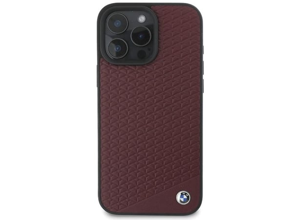 BMW Sign lær diamant metall-logo MagSafe-deksel til iPhone 16 Pro Max - rød