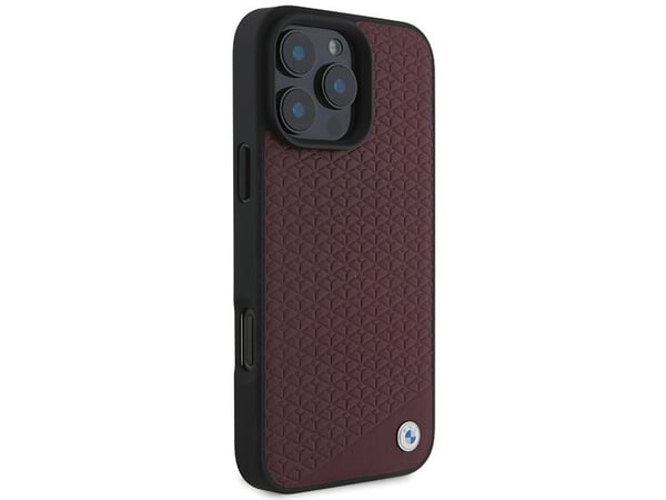 BMW Sign lær diamant metall-logo MagSafe-deksel til iPhone 16 Pro Max - rød