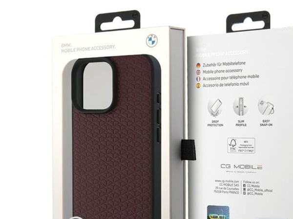 BMW Sign läder diamant metall-logo MagSafe-skal till iPhone 16 Pro Max - röd
