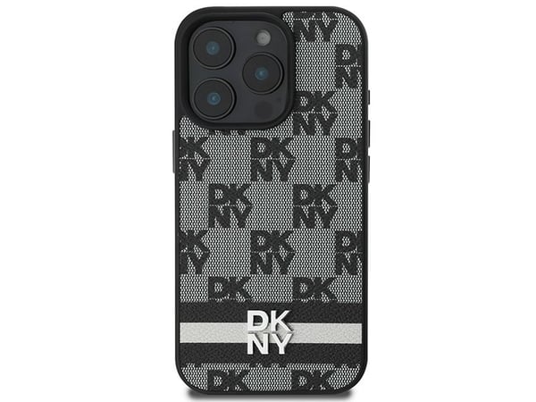 DKNY DKHCP16LPCPTSSK iPhone 16 Pro 6,3" svart hardcase rutemønster & trykte striper