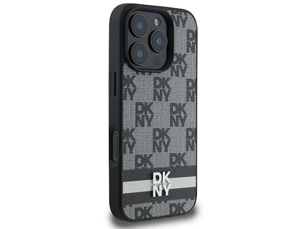 DKNY DKHCP16LPCPTSSK iPhone 16 Pro 6,3" svart hardcase rutemønster & trykte striper