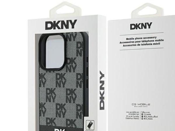 DKNY DKHCP16LPCPTSSK iPhone 16 Pro 6,3" svart hårdskal rutigt mönster & tryckta ränder