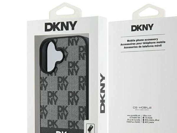 Apple iPhone 16 DKNY Checkered Pattern &amp; Printed Stripes (DKHCP16SPCPTSSK) dėklas telefonui juodos spalvos